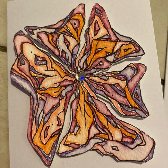 4 Pack of Original Blank Art Cards Each w a Unique Watercolour Flower Cutouts - Picture 4 of 7